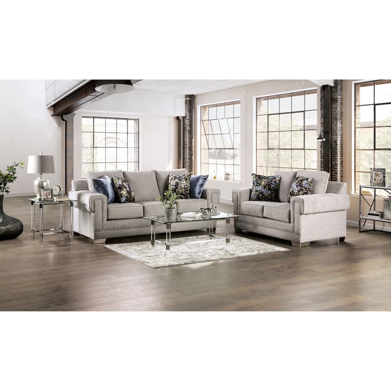 Grett Transitional Grey Wood Padded Loveseat by Furniture of America