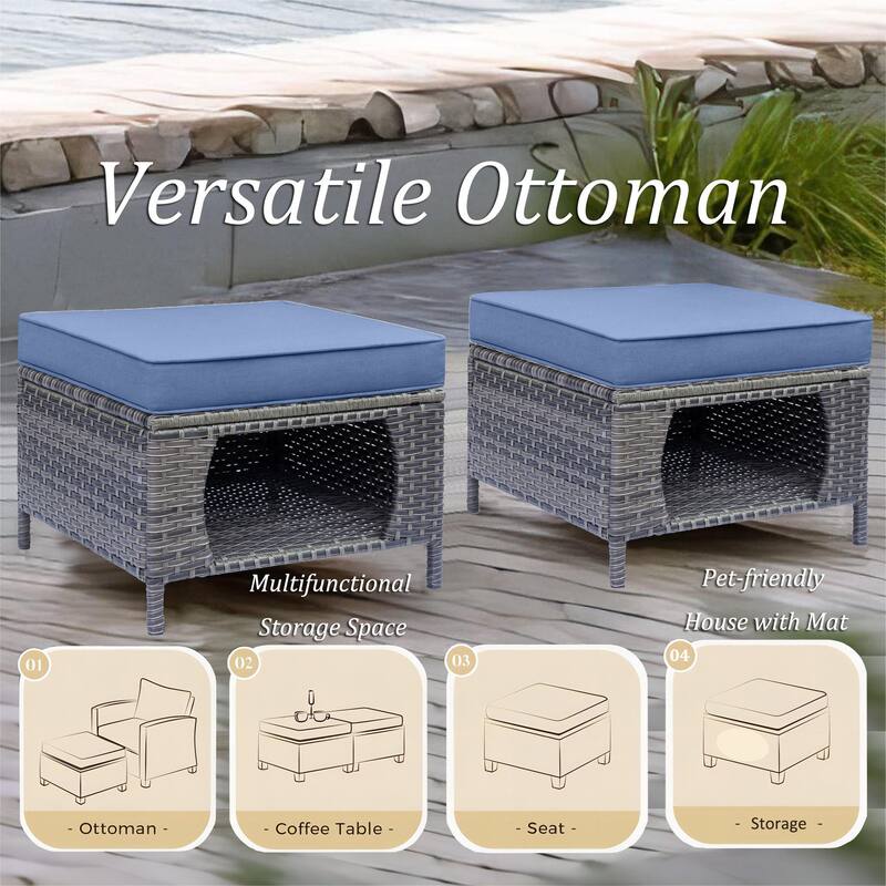 Gray Wicker Outdoor Patio Conversation Seating Sofa Swivel Chair Sets