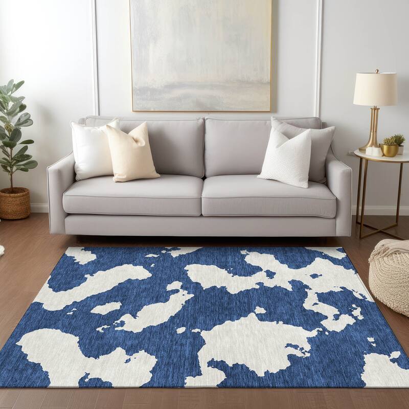 Machine Washable Indoor/ Outdoor Contemporary Abstract Chantille Rug