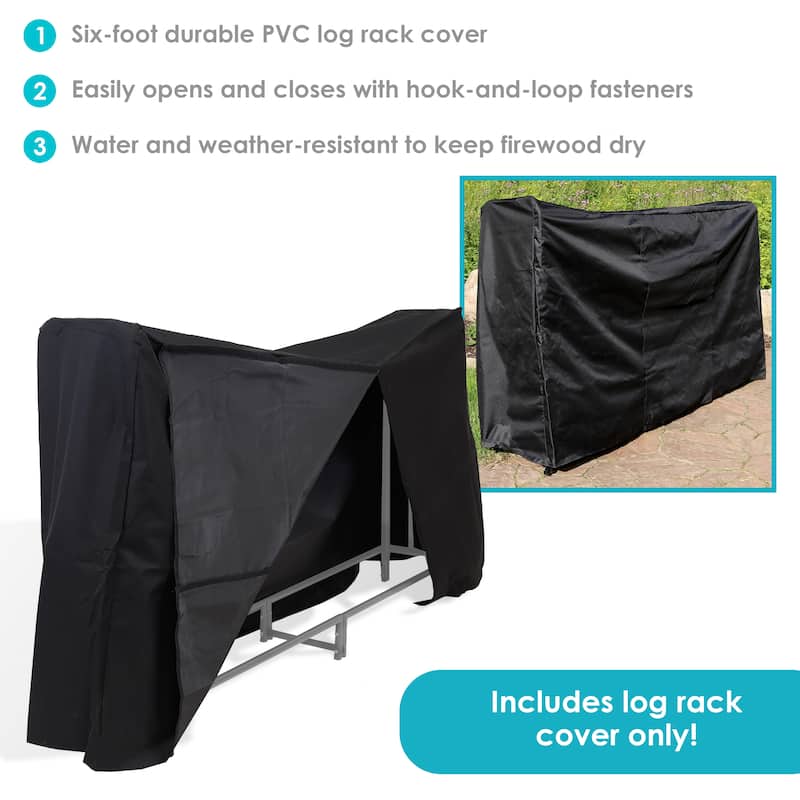 Log Rack Cover Black Outdoor Weather-Resistant PVC - 6'