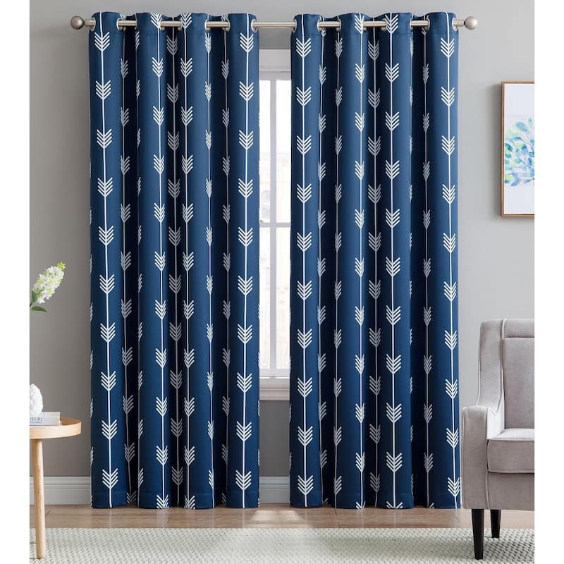 HLC.me Arrow Thermal Room Darkening Blackout Energy Efficient Window Curtain Grommet Panels - Set of 2 - 52" W x 84" L per panel - Set of 2 - Navy Blue