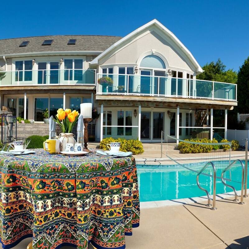 Cotton Mandala Floral Elephant Printed Tablecloth Collection - 90 inches round - Blue