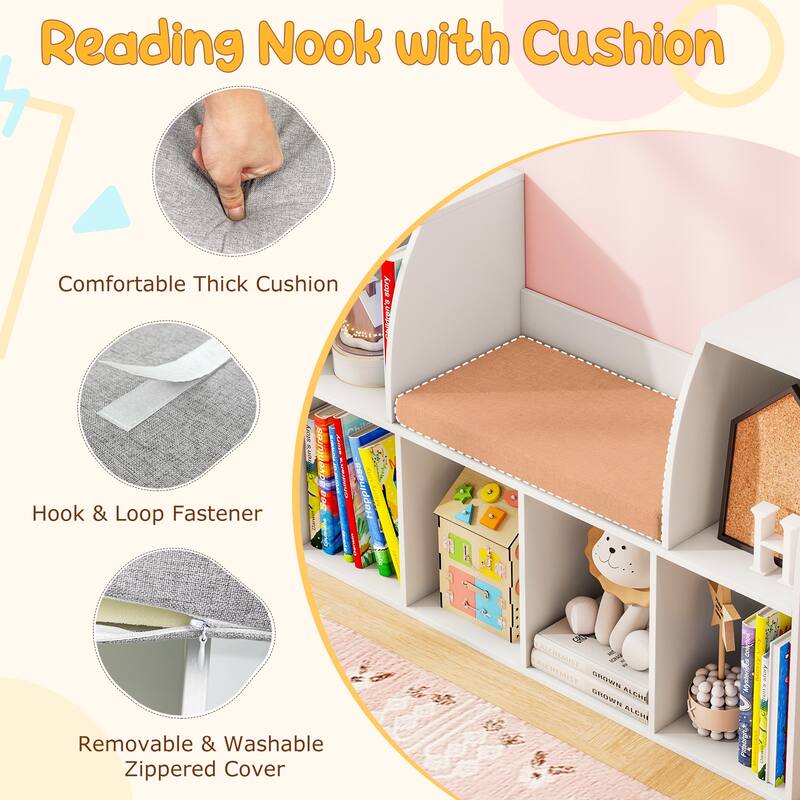 Gymax 40''Kids Bookshelf w/Reading Nook 6 Storage Cubbies & Seat