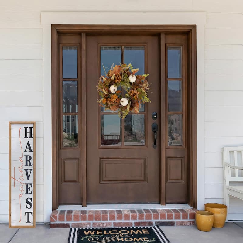 Pumpkins and Leaves Artificial Fall Harvest Wreath - 26" - Unlit