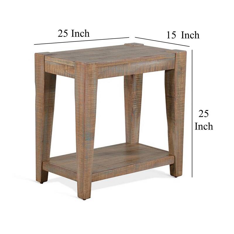 Lilly Accent Chairside Table, Light Brown Wood, Rectangular 25 Inch