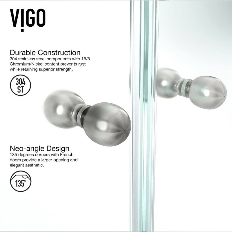VIGO Gemini Frameless Hinged Neo-Angle Shower Enclosure and Base