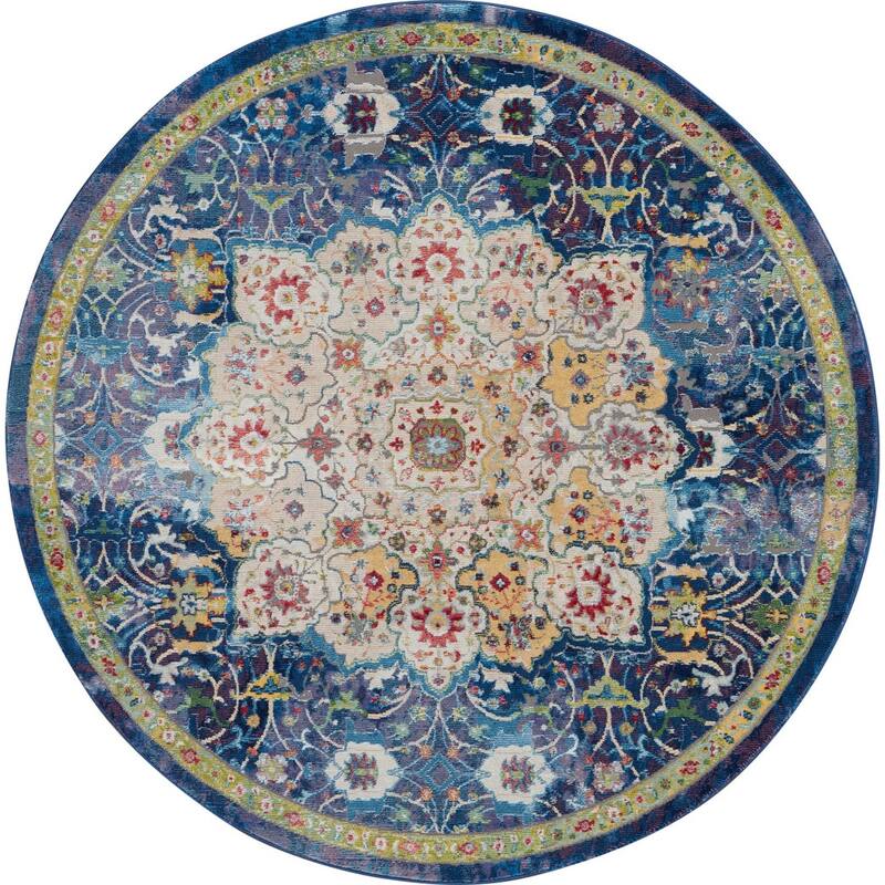 Power Loomed Distressed Geometric Traditional Non Skid Stain Resistant Area Rug - 48' X '48' X '0.5