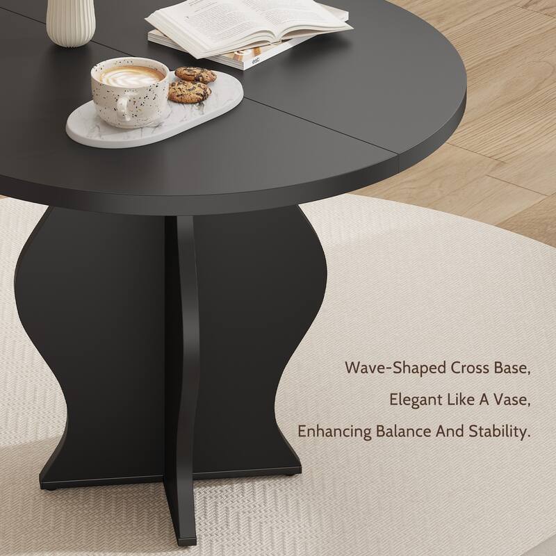 Round Dining Table Coffee Table, Home Office Table Kitchen Table, Breakfast Nook Table with Wave Base