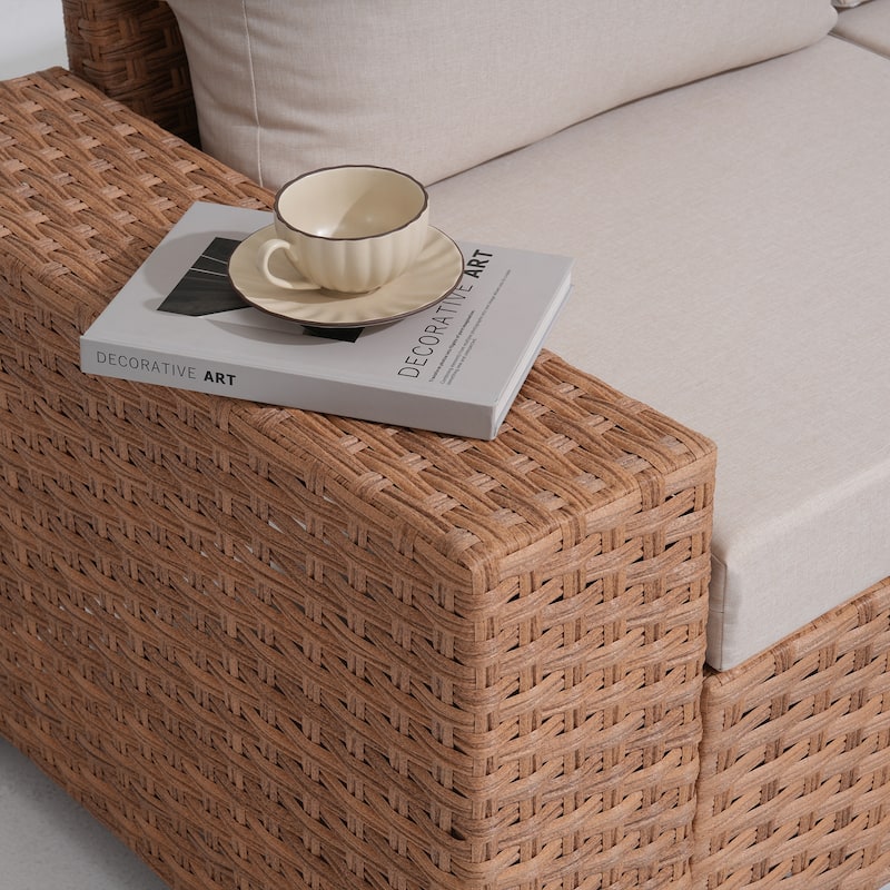 Outdoor Conversation Set L-Shaped Sectional Sofa 6-Piece with Cushions and Coffee Table PE Wicker Rattan Weather-Resistant