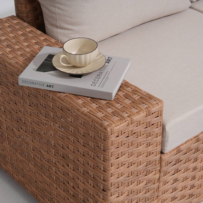 Outdoor L-Shaped Conversation Set Sectional Sofa 10-Piece Swivel Chair with Cushions Coffee Table PE Wicker Rattan