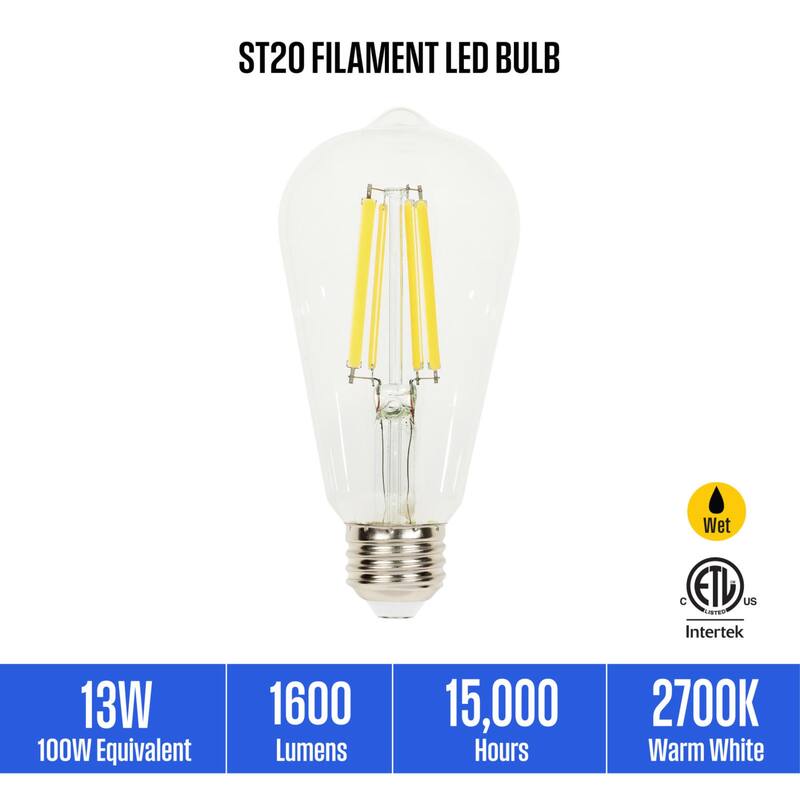 Westinghouse Lighting 13 Watt (100 Watt Equivalent) Clear ST20 Dimmable Filament LED Light Bulb, Medium Base, 6 Pack - 6-Pack