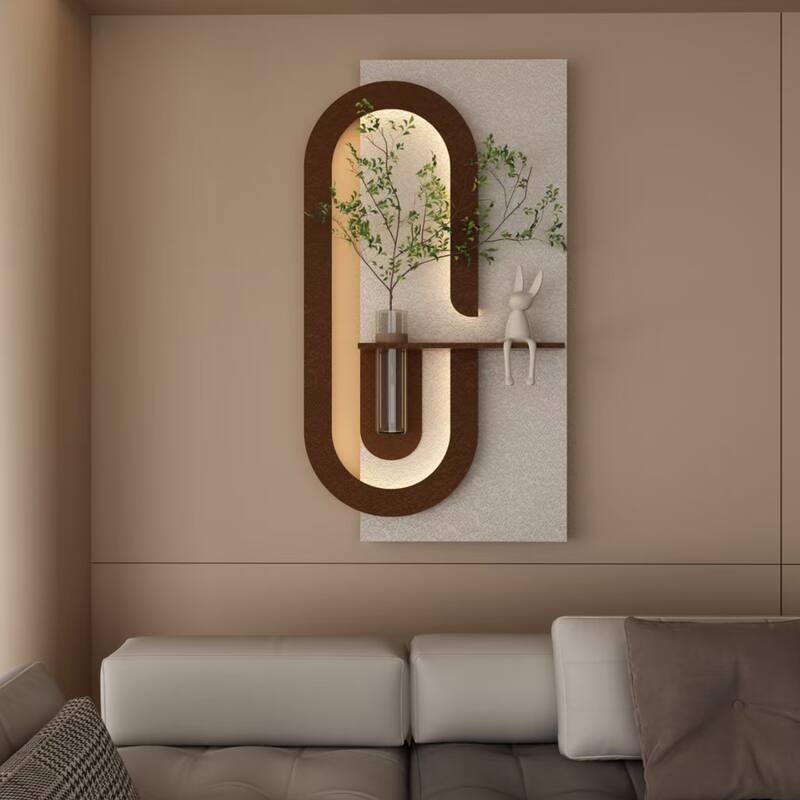 Adjustable 3-Color LED Sandstone Wall Decor with Simulated Green Plants - 3D Art Sculpture, Glass Vase & Rabbit Statue