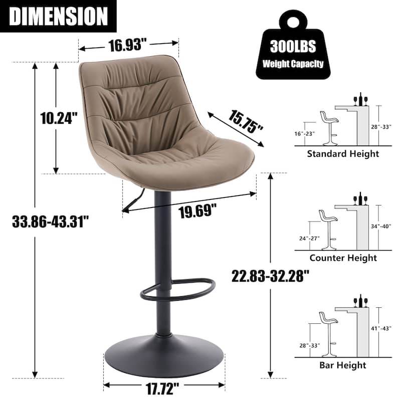 Adjustable Bar Stools Set of 2 Faux Leather Swivel Bar Chairs