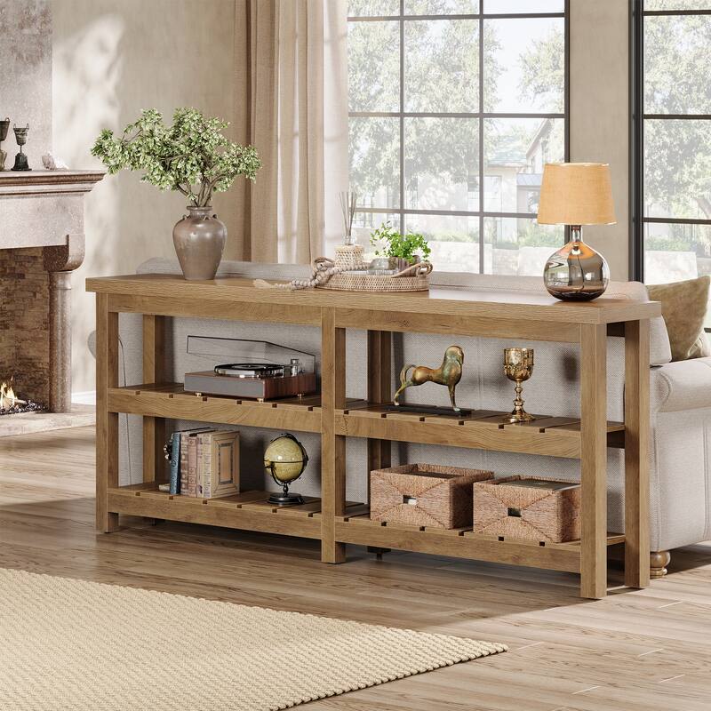 70.86-Inch ExtraLong Console Table, Farmhouse 3-Tier Entryway Table