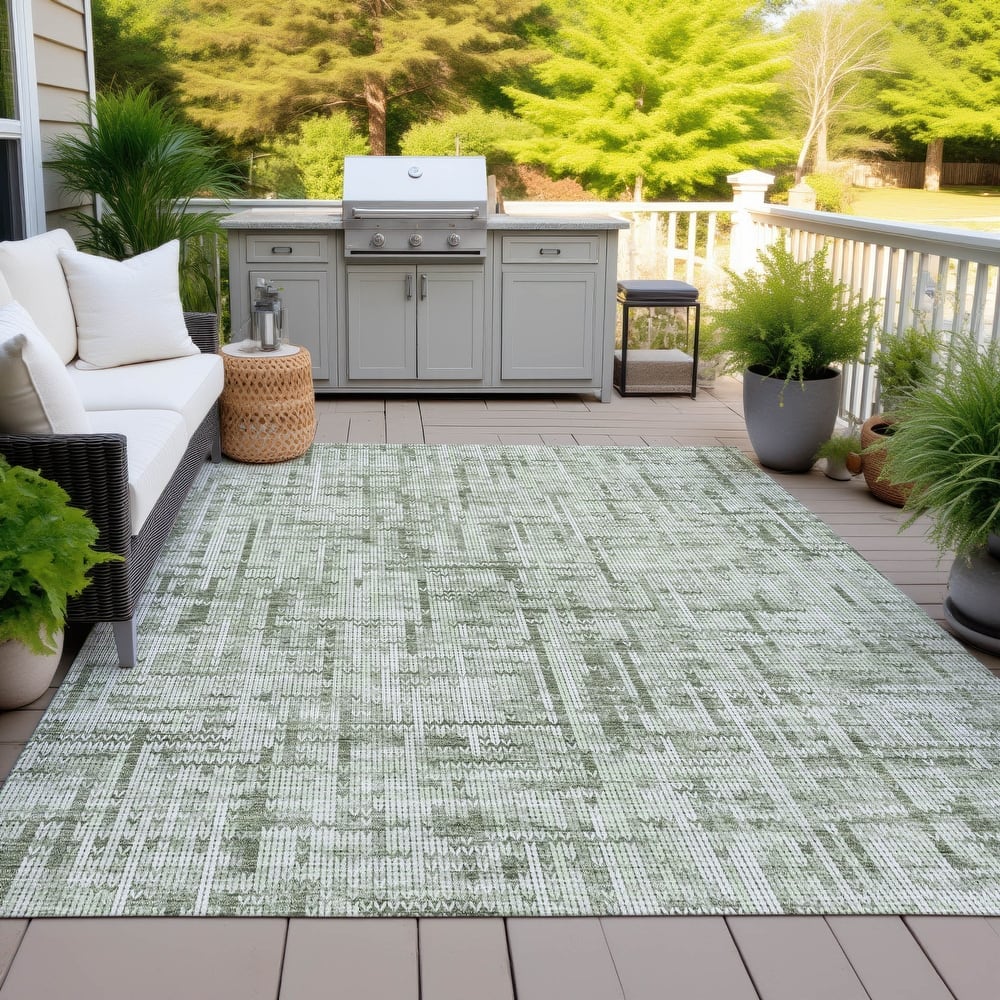 Machine Washable Indoor/Outdoor Modern Crosshatch Chantille Rug