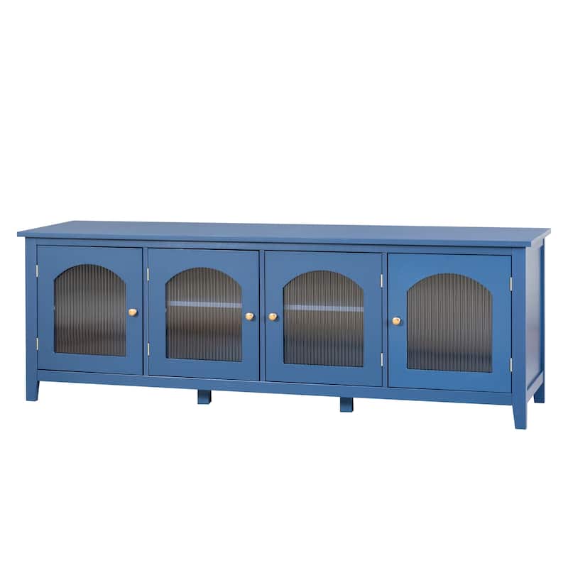 Retro Modern TV Stand with 3 Storage Cabinets and Rainbow Doors for Living Room Home Theater and Studio​