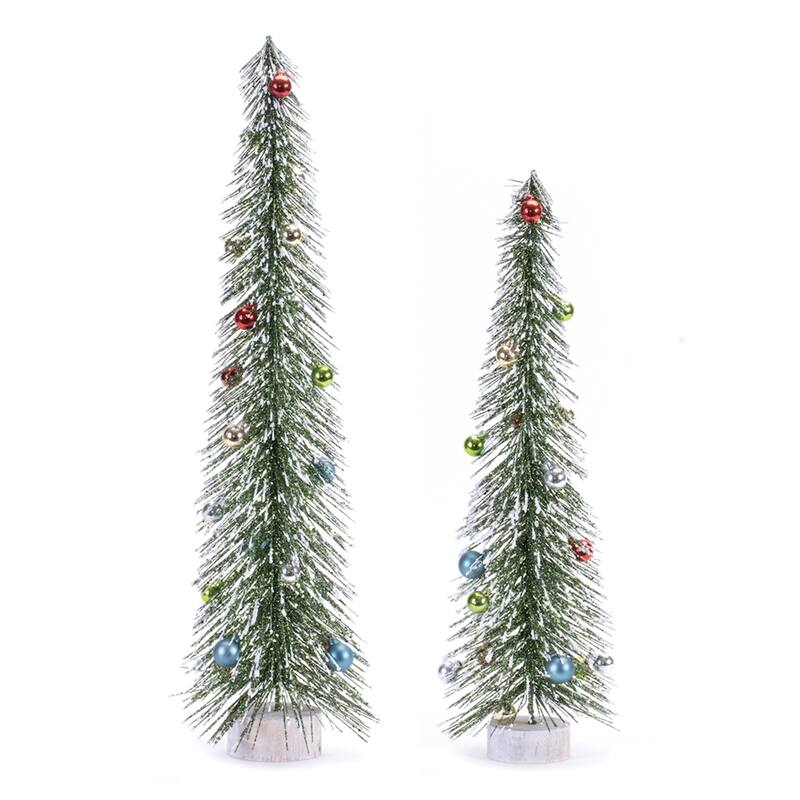 Glittered Bottle Brush Tree with Ornament Christmas Decorations - 24.5" - Set of 2