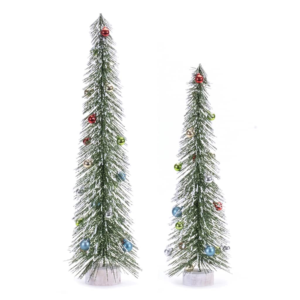 Glittered Bottle Brush Tree with Ornament Christmas Decorations - 24.5" - Set of 2