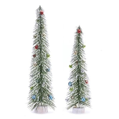 Glittered Bottle Brush Tree with Ornaments (Set of 2)