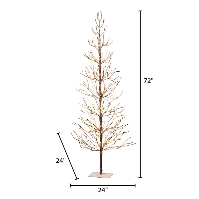 6 ft Tall Snowy Brown Pre Lit Tree with 296 Warm White LED Lights - N/A