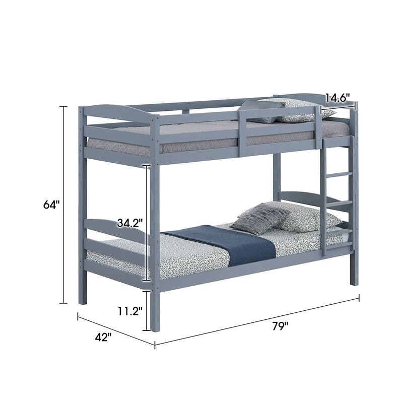 Grey Wood Twin Over Twin Bunk Bed with Staircase