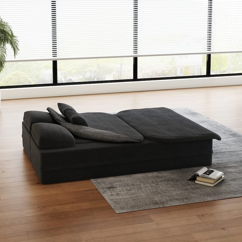 Folding Mattress Sofa with Fixed Shape Frame Convertible Sleeper Foam Sofa Bed with Blanket