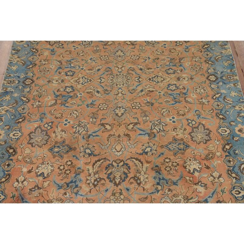 Distressed Floral Tabriz Persian Rug Hand-Knotted Orange Wool Carpet - 5'5"x 8'8"