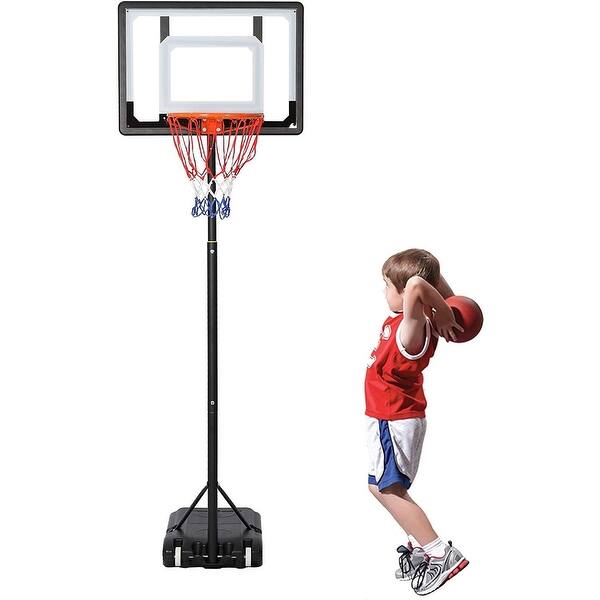 slide 2 of 11, Portable Basketball Hoop Backboard System Stand Outdoor Sports Equipment Height Adjustable 5Ft-6.8Ft with Wheels for Kids White/Black