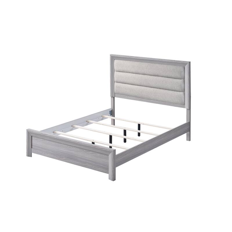 Laide Queen Bed with Channel Tufted Upholstered Headboard, Driftwood Gray