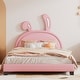 preview thumbnail 12 of 17, Full Size Platform Bed, Cute Leather Platform Bed with Rabbit Ornament, Upholstered Day Bed Frame, Low Profile Single Bed