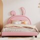 preview thumbnail 20 of 43, Modern Upholstered Leather Platform Bed, with Rabbit Ornament and Leather Headboard