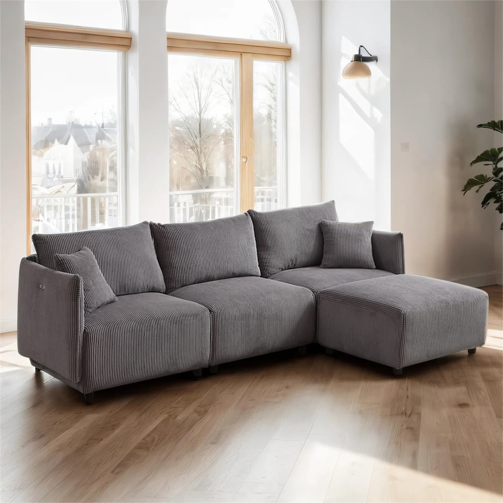 Multi-Module Combination Sofa w/ 2 Cushions, Charging Ports, Two Sets