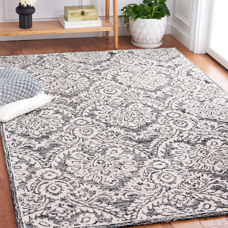 SAFAVIEH Handmade Blossom Esta Modern Floral Wool Rug - 4' x 6' - Black/Ivory