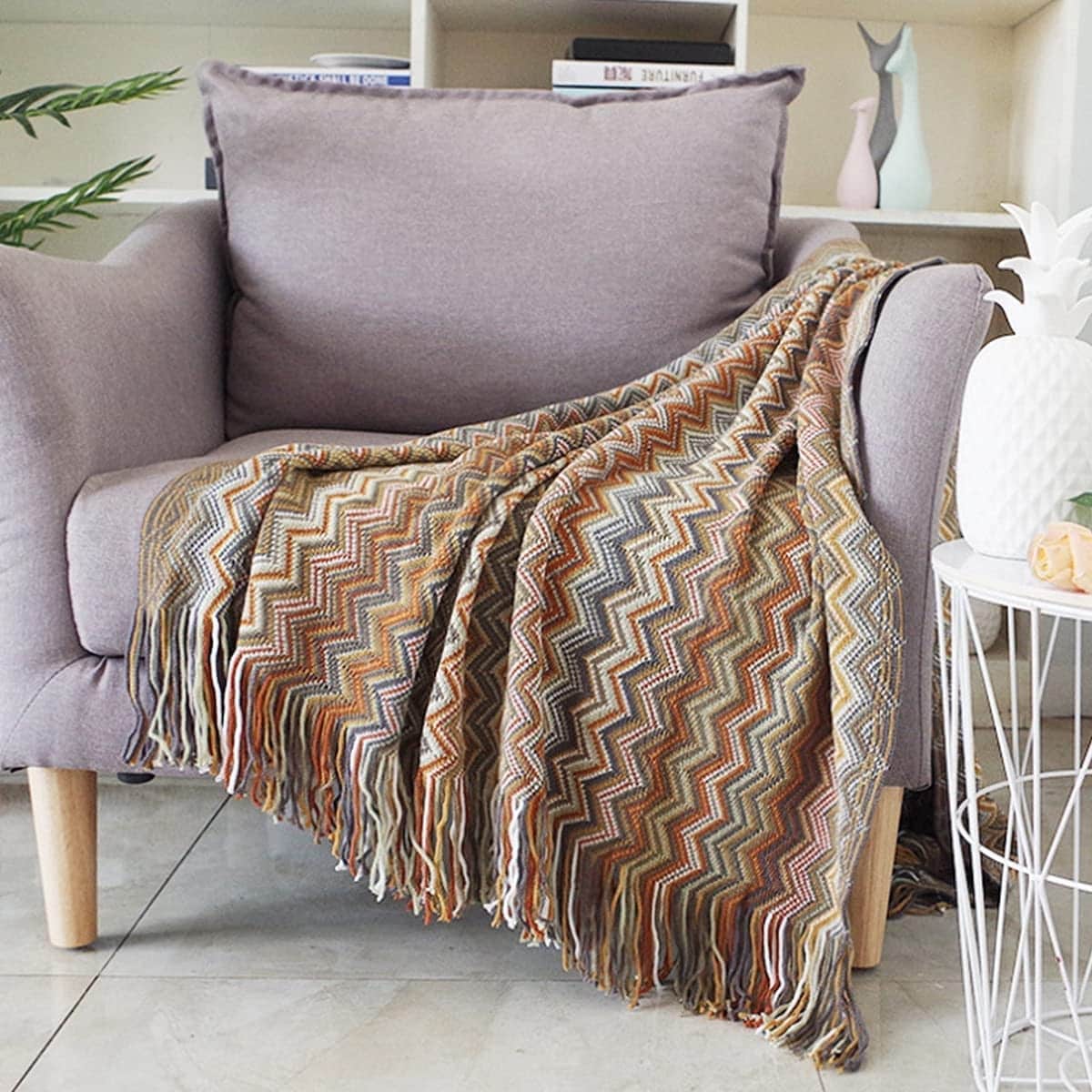 Cotton/Polyester Texture Striped Throw Blanket Rug 130 x 200 cm 