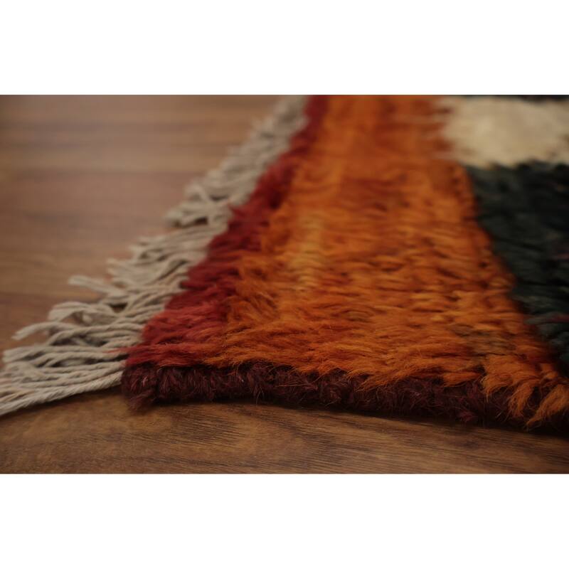 Hand Knotted Oriental 100% Wool Carpet Modern Tribal Red Moroccan Area Rug - 9' 8'' X 6' 6''