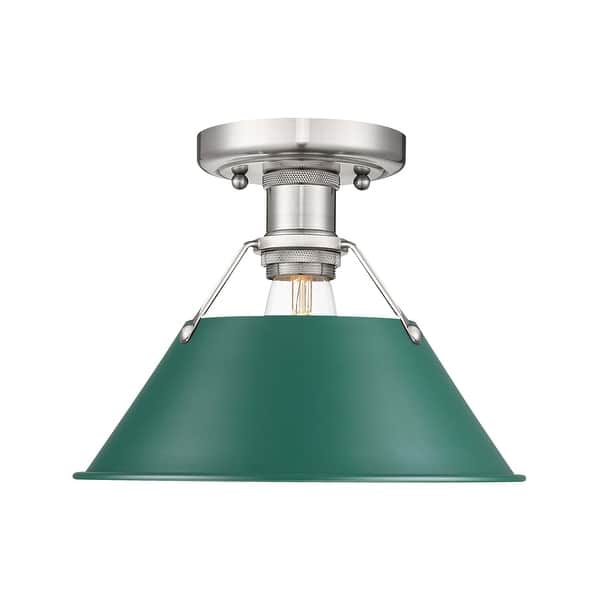 slide 2 of 5, Golden Lighting Orwell 1-Light Flush Mount - Pewter - Pine Green Shade Pewter
