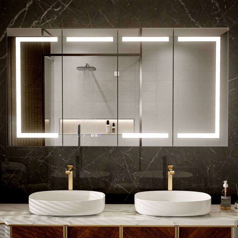 Modland 30"-60"W x 32"H Bathroom LED Medicine Cabinet with Mirror and Shelves, Defog and Stepless Dimming