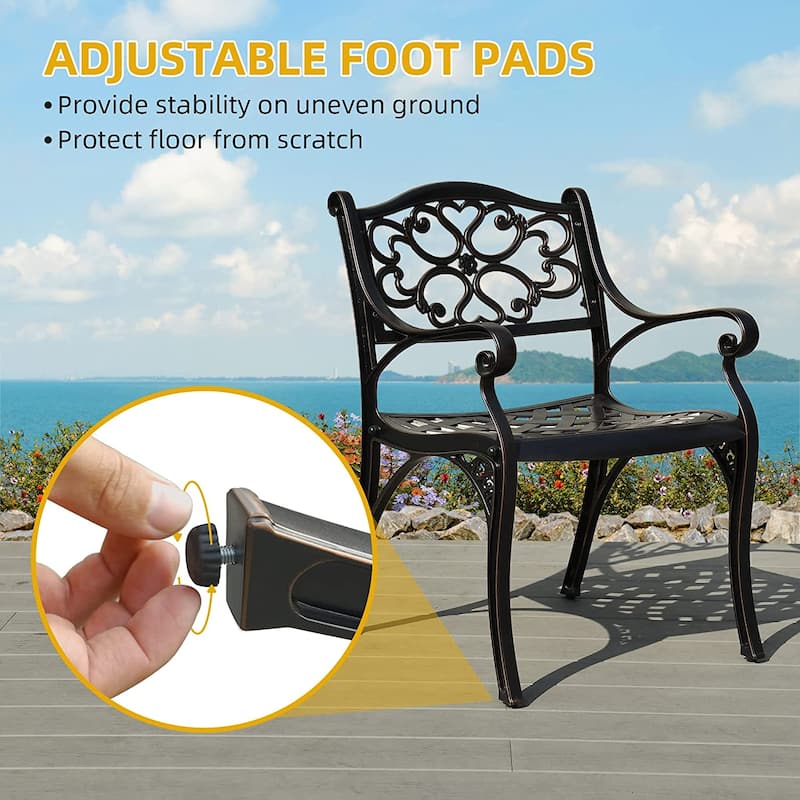 Moasis Set of 2 Cast Aluminum Outdoor Patio Dining Chairs with Armrest