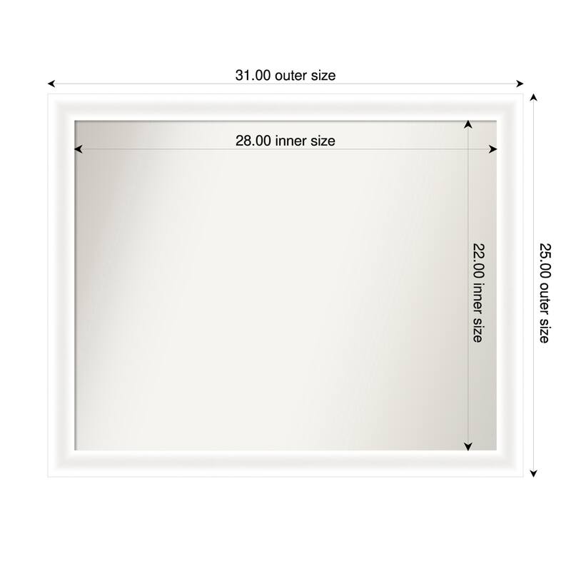 Oliver Narrow Non-Beveled Wood Framed Wall Mirror - 31 x 25 in - Oliver White Narrow