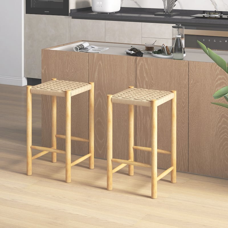 26 Inch Dining Bar Stool Set of 2-Natural - 14" x 14" x 25.5" (L x W x H)