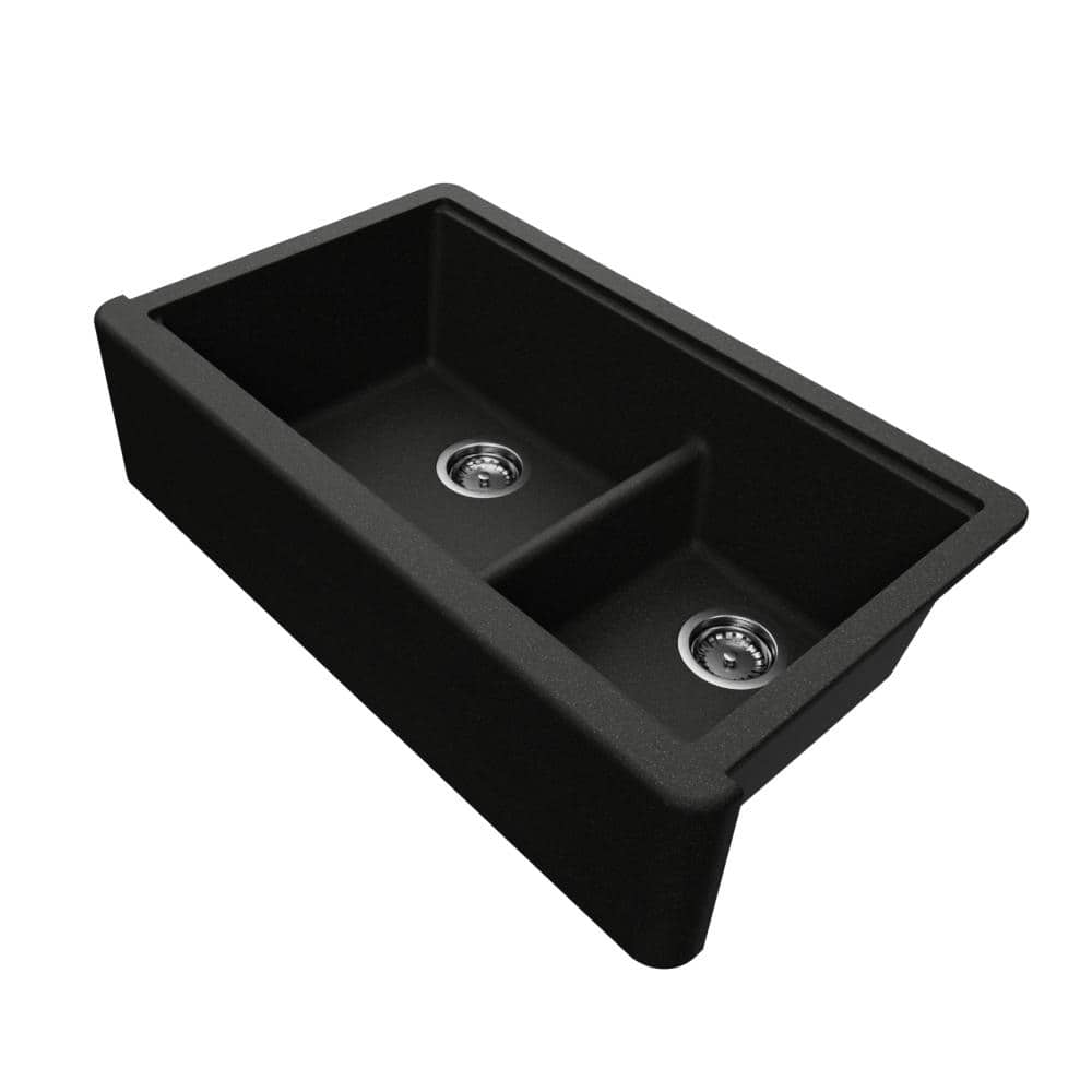 Self-Trimming Quartz Composite 36" Farmhouse Double Bowl Kitchen Sink