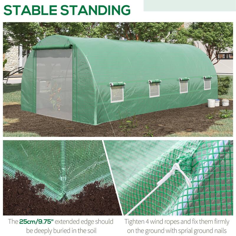 Outsunny 19' x 10' x 7' Walk-In Tunnel Greenhouse Garden Warm House Large Hot House Kit with 8 Roll-up Windows & Roll Up Door