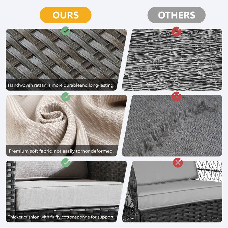 Meyreso 3-Piece Gray Wicker Outdoor Swivel Glider Chair Set with Side Table