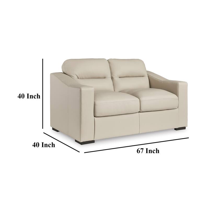 Rove Loveseat, Plush Cushioned Cream Real and Faux Leather, 67 Inch