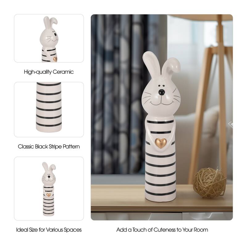 Sagebrook Home Lines Bunny With Gold Heart, White/Black
