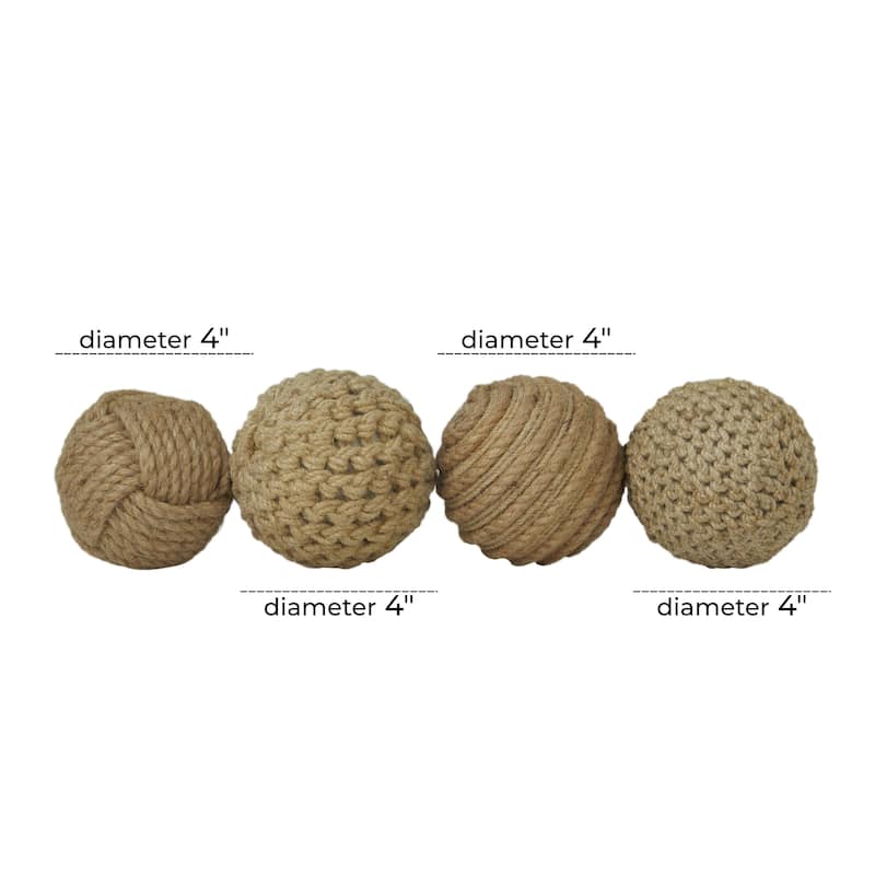 Jute Rope and Cotton Fabric Handmade Decorative Ball Orbs & Vase Filler - Set of 4 Brown or Blue - Roche River Decor