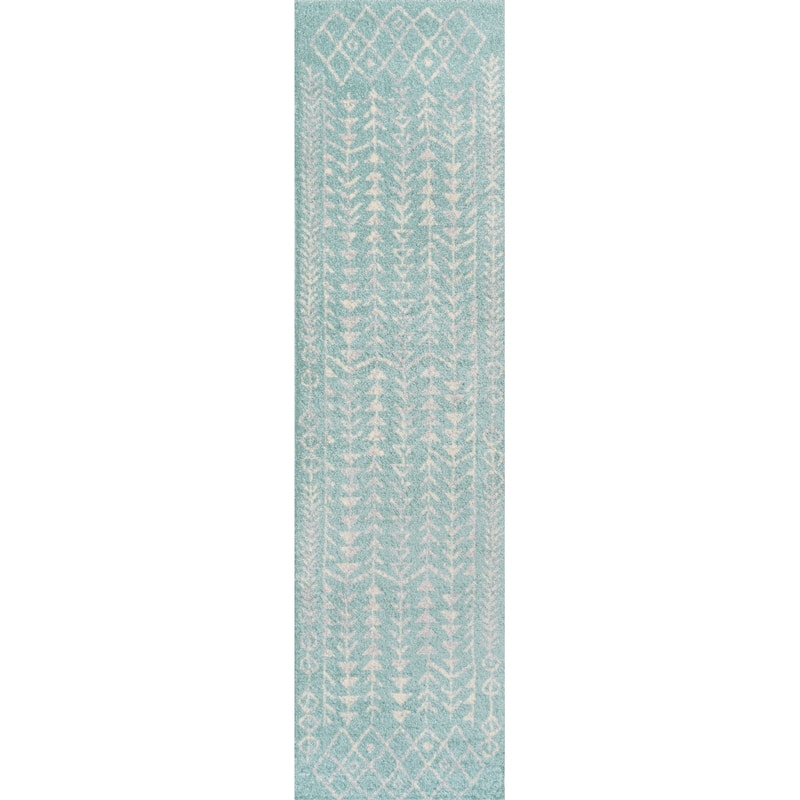 JONATHAN Y Asilah Moroccan Geometric Area Rug - 2 X 8 - Turquoise/Cream