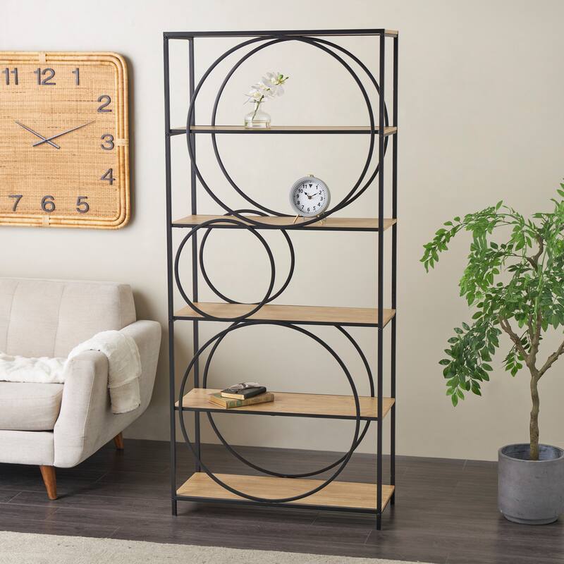 Black Metal Circle Shelving Unit with Black Metal Frame - Black