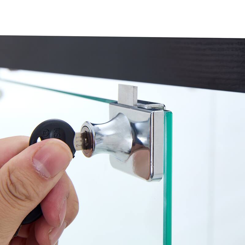 Roomfitters Glass Display Cabinet with 3 Adjustable Shelves and Soft-Close Drawers, Ideal for Storage, Black