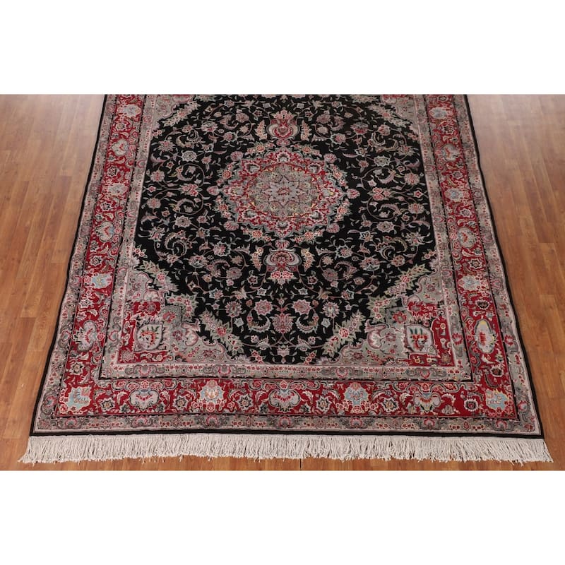 Floral Black Aubusson Chinese Area Rug Hand-Knotted Wool Carpet - 8'3"x 10'0"